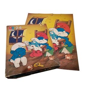 Vintage 1981 Milton Bradley Smurfs 24 Piece Jigsaw Puzzle Bedtime Story 4278-4